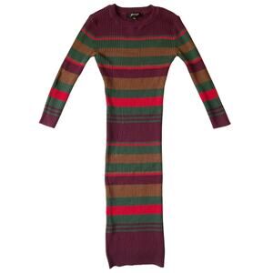 Sweet Rain Women Body Con Dress size S KneeLength 3/4 Sleeve Purple Green Stripe